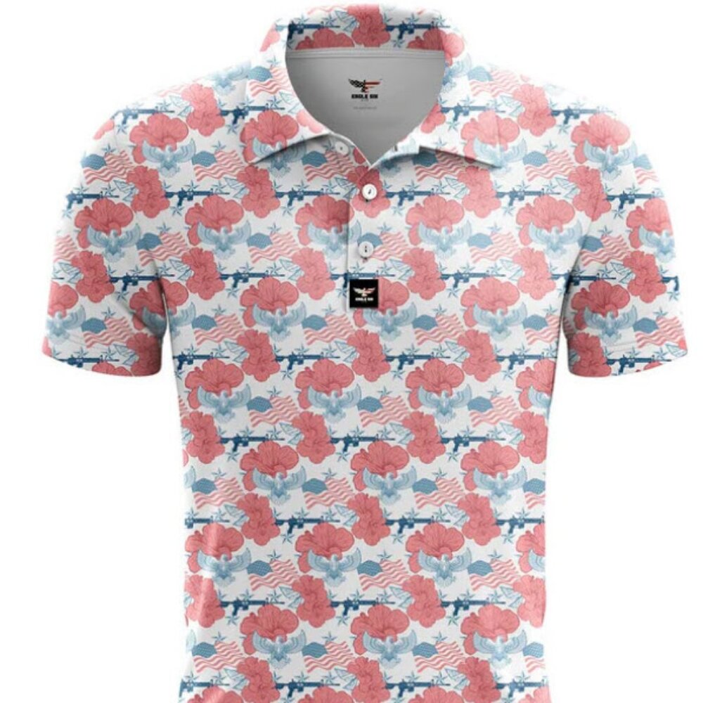 New Eagle Six Gear AR15 Tropical Flag Patriotic Golf Polo Shirt size LARGE